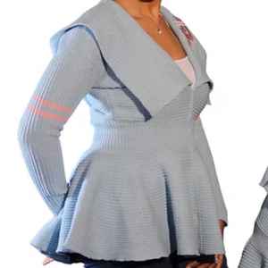 Suéter Varsity con Peplum para Mujer, Marca Jack and Jill, Color Azul, Tejido de Punto, Manga Larga, Estilo Juvenil, Casual, Cardigan - Product Image 6