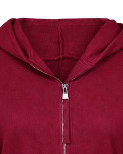 Womens Wine Red <b>Cropped</b> <b>Zip</b> <b>Up</b> Hoodie Slim Fit Long Sleeve Casual Streetwear Cotton Fleece Sweatshirt Custom Logo ODM Factory - Product Image 3