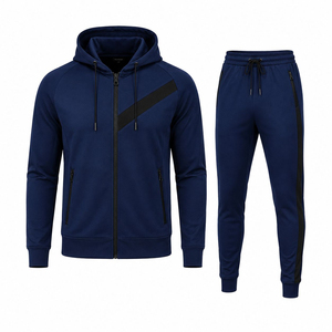 Conjunto Deportivo Ligero Unisex Azul Sólido con Capucha y Estampado 2 en 1, Pantalones Cargo con Cierre de Cordón y Manga Larga, Ropa Casual de Otoño - Product Image 1
