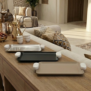 Modern Ramadan Collection Matte <b>Black</b> Rectangular <b>Serving</b> <b>Tray</b> Luxury Eid Hospitality and Coffee Service <b>Tray</b> - Product Image 6