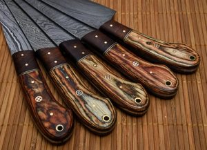 Coffret de couteaux de chef PRESTIGE BLADES, 5 pièces, en acier Damas 67 couches, faits à la main, manche en bois, tranchants, ambidextres, à lame droite - Product Image 3