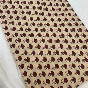 Tela de Algodón Estampada a Mano, Diseño Floral Buti Blanco y Marrón, Material de Algodón Suave Hecho a Mano en India para Vestidos - Product Image 1