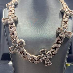 VVS Moissanite <b>Infinity</b> Cross Link Chain 925 Sterling Silver Two Tone Baguette Iced Out Cross Station Cuban Necklace Hip Hop - Product Image 6