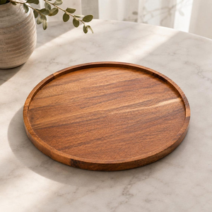 Bandeja de Servir de Madera Hecha a Mano, Bandeja Decorativa de Madera de Acacia para Té, Café, Mesa de Cocina, Mesa de Comedor, Desayuno - Product Image 1