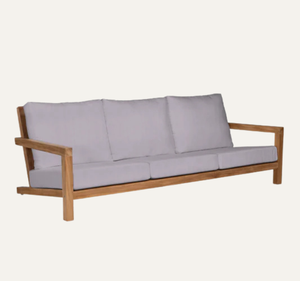 Sofá de Jardín Tropical Moderno para Exteriores, Tres Plazas, Estructura de Madera de Teca Sólida, Asientos Profundos Ecológicos, Cojines Resistentes a la Intemperie, para Villa - Product Image 5