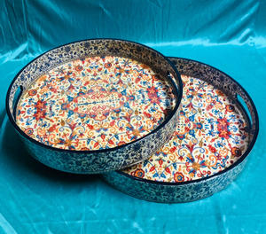 Bandeja de Madera para Servir, Impresa a Mano, con Acabado Esmaltado, Diseño Indio - Product Image 3