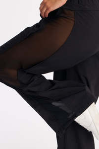 Womens Wide Leg Mesh Panel Track Pants High Waist Casual Streetwear Drawstring Black Pants men's pants - Product Image 2