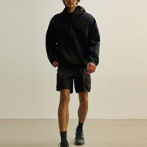 Men's <b>Black</b> Quarter-Zip <b>Windbreaker</b> Jacket Sporty Style Windproof Outdoor Wear Regular Fit Polyester Shell <b>Windbreaker</b> Jackets - Product Image 4