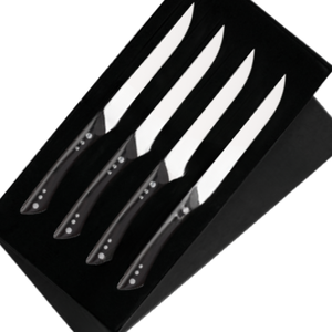 Juego de 4 Cuchillos para Carne de Acero Inoxidable con Hojas Afiladas y Mangos Negros, Caja de Regalo para Carne de Res, Cena y Comedor - Product Image 6
