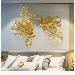Nouvelle sculpture murale moderne en métal, design feuillage doré, 2 pièces, forme irrégulière, décoration intérieure, art pour salon - Product Image 2