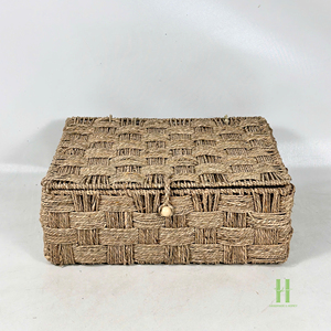 <b>Rectangular</b> Seagrass <b>Storage</b> Box with Lid Woven Wicker <b>Basket</b> Organizer Wardrobe Kitchen Bathroom Pantry Sundries <b>Storage</b> Bin - Product Image 1