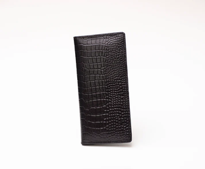 Portefeuille long noir en cuir véritable fait main de haute qualité, motif croco, avec poches pour cartes de crédit, pour hommes, vente en gros - Product Image 2