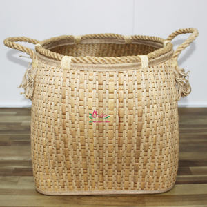 ตะกร้าหวายไม้ไผ่ทรงกลมงานหัตถกรรมธรรมชาติพร้อมที่จับเชือกการจัดเก็บที่มีประโยชน์สำหรับห้องครัวและกล่องของขวัญ - Product Image 6
