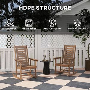 เก้าอี้โยกกลางแจ้งสีน้ำตาล 2 ตัว พร้อมพนักพิงสูง 28 นิ้ว ทำจาก HDPE มีที่วางแขนกว้างสำหรับระเบียงและสวนหลังบ้าน - Product Image 5