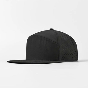 Snapback <b>Hat</b> 6 Panel Structured Laser Cut Hole And Silicone Rubber Logo <b>Flat</b> Brim Baseball Sport Cap For Men And Women - Product Image 2