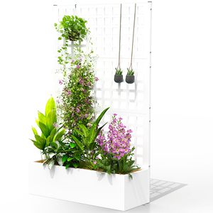 Fioriera Rialzata Bianca 109x41x178 cm in Acciaio Zincato con Spalliera per Piante Rampicanti e Ortaggi - Product Image 1