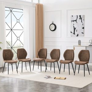 4 Set di Sedie da Pranzo in Tessuto Marrone Stile Retrò Minimalista con Cuscini Spaziosi e Confortevoli, Gambe in Metallo Nero Regolabili - Product Image 3