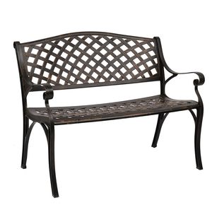Panca da Parco Rustica in WPC con Telaio in Alluminio Pressofuso e Schienale in Rete - 103 cm x 42 cm x 47 cm - per Hotel, Centri Commerciali, Parchi, Giardini, Patii - Product Image 4