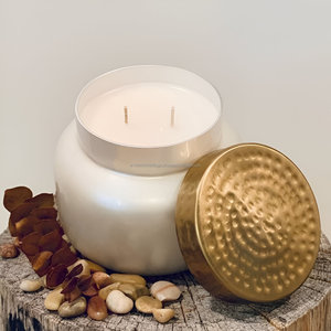 Hot Selling Luxury Pearly White Hammered Metal Lid <b>Jar</b> Candle - Product Image 5