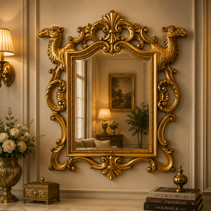 Hot Selling Caravan Hand Carved Wooden Camel Wall Mirror Antique Gold Finish Statement Decorative Mirror Luxury Home Decor - Product Image 1