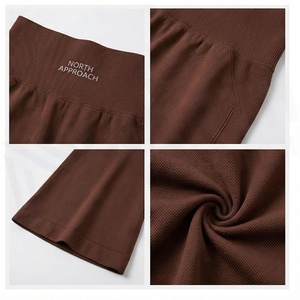 Pantalones de Yoga de Cintura Alta con Pierna Ancha y Largo hasta el Tobillo, Color Marrón Sólido, Sin Costuras, Elásticos en Cuatro Direcciones, de Algodón y Spandex, Ropa Deportiva para Mujer - Product Image 4