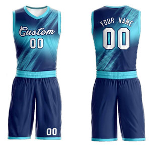 Custom Basketball Jersey Set Blue Gradient V-Neck Sleeveless Sublimated Mesh Breathable Elastic Waist Adult Unisex 100% - Product Image 1