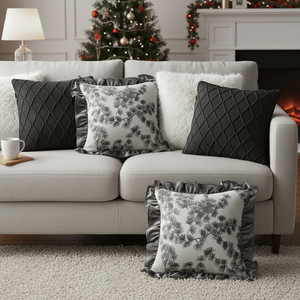 Juego de 6 Fundas de Almohada Decorativas SOGA, Blancas y Grises, con Textura Floral, Volantes y Diseño de Diamantes, para Sofás de Sala de Estar - Product Image 6