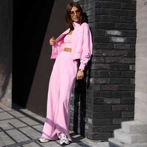 Womens <b>Two</b> <b>piece</b> <b>Lounge</b> <b>set</b>:Zip Hoodie & Palazo Pants Cotton Blend Custom OEM/ODM - Product Image 2