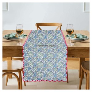 Custom Made 100% Cotton Fabric Hand Block Print Embroidery Edge <b>Table</b> <b>Runners</b> For Home & Hotels For Wholesale Wedding Event Home - Product Image 1