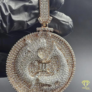 Colgante Redondo de Diamantes Moissanite Totalmente Cubierto de Piedras, Plata de Ley 925, Joyería de Lujo Estilo Hip Hop - Product Image 5