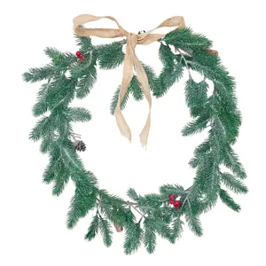 Real Looking Plastic Green Christmas Wreath Frost Ribbon Window Props Background Hanging Hallway Home Decoration