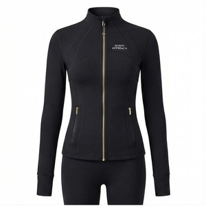 Noath Approach Women's Full Zip Yoga Jacket Solid Black Spandex Polyester Active Stretch Seamless Design Front Logo - Product Image 1