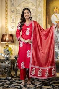 Ensemble Kurti et pantalon élégant de créateur avec broderie et dupatta en coton Chanderi - Product Image 3
