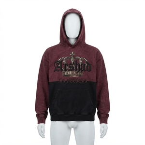 Sweat-shirt à capuche personnalisé délavé à l'acide bicolore pour homme, style streetwear, avec motif couronne en strass, coupe oversize en polaire, tendance - Product Image 3