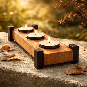 Vintage Wooden Candle <b>Holder</b> Set Rustic Handmade Wood Candle Stand For Christmas Wedding And Home Centerpiece Decoration - Product Image 1