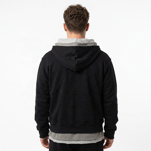 Custom Color <b>Block</b> Three Layered CutandSew 500GSM Heavy Cotton Oversized Plain Blank Heavyweight Triple Zip up Hoodies for Men - Product Image 4