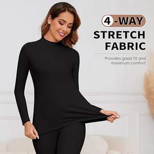 Ensemble de sous-vêtements thermiques pour femmes, col mi-haut, coton, coupe ajustée, caleçons longs, respirant et chaud avec propriétés antibactériennes - Product Image 2