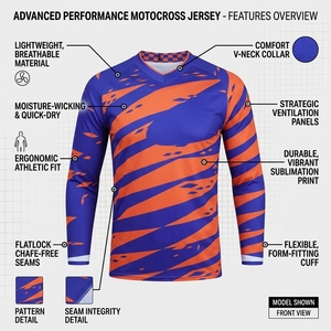 Maillot de motocross personnalisé en gros, faible MOQ, impression par sublimation, chemises de moto tout-terrain respirantes, haut de course ATV, vêtements de motard - Product Image 2