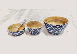 Ensemble de 3 bols à salade imprimés en bois, vaisselle de cuisine, qualité alimentaire, différentes tailles, motif floral - Product Image 5