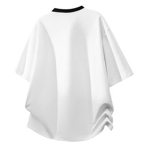 Men's Oversized <b>White</b> Knitted Short Sleeve T-Shirt O-Neck Sporty Solid Color Front Logo Eco-Friendly <b>Plain</b> Dyed Top - Product Image 2