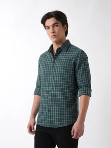 Camisa de Verano para Hombre Enovate, Casual, a Cuadros, Manga Larga, Cuello Camisero, Cierre de un Botón, Algodón Transpirable, Tejido - Product Image 1