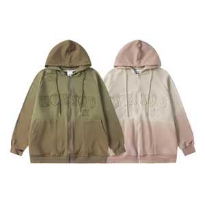 Customized Distressed Embroidery <b>Hoodies</b> with Side <b>Pockets</b> Thick Pullover Boxy Fit Mens <b>Zip</b> up <b>Hoodies</b> For Adults - Product Image 3