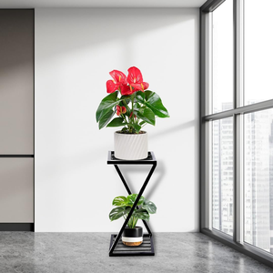 Support de plantes en forme de Z, support de pot de fleurs en métal antirouille, extérieur et intérieur, 2 niveaux, supports Gamla pour balcon - Product Image 4