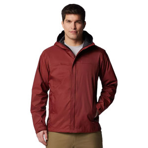 <b>Men's</b> Burgundy Hooded <b>Waterproof</b> Puffer <b>Jacket</b> Casual Outdoor Zipper Closure Polyester Shell Autumn Wear Windbreaker - Product Image 1