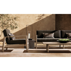 Minimalist Modern <b>Outdoor</b> <b>Sofa</b> Solid Teak Frame <b>Rattan</b> Woven Backrest Contemporary Garden Lounge Seating Balcony and Patio - Product Image 6