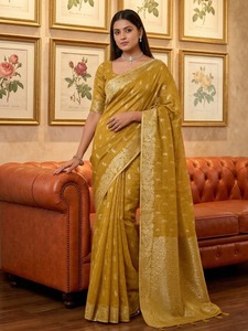 WHOLESALE <b>TISSUE</b> SILKF UNCTION WEAR INDIAN SAREES FOR WOMEN ONLINE - Product Image 5