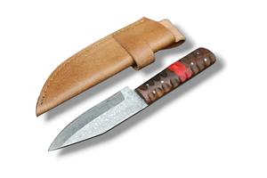 Cuchillo de Caza de Hoja Fija de Acero de Damasco Hecho a Mano, Punta Caída, Filo Recto, con Funda de Cuero, Cuchillo Utilitario EDC - Product Image 6
