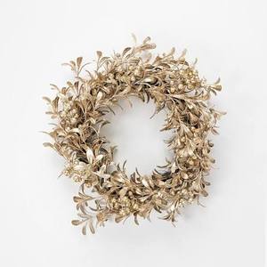 Guirnalda Metálica Dorada Glam, Redonda, Hecha a Mano, con Flores Decorativas, Adorno Navideño sin Iluminación, Paquete Individual - Product Image 1