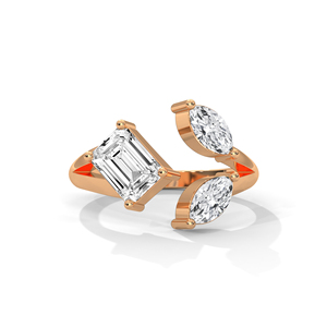 Rose Gold Emerald Cut Moissanite <b>Ring</b> Oval and Marquise Cut Three Stone Engagement <b>Ring</b> for Women - Product Image 1