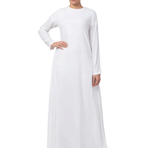 Abaya blanche à manches longues, longueur ras du sol, col rond, coupe ample, en coton, robe modeste pour femme, usage quotidien, toutes saisons - Product Image 3